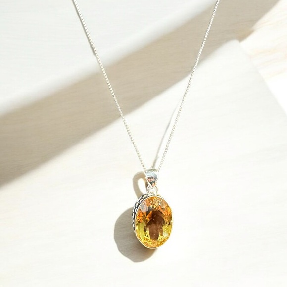 Sterling Silver Large Citrine Necklace - Picture 6 of 11